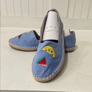 Blue Kids Shoes with Fruit Embroidery